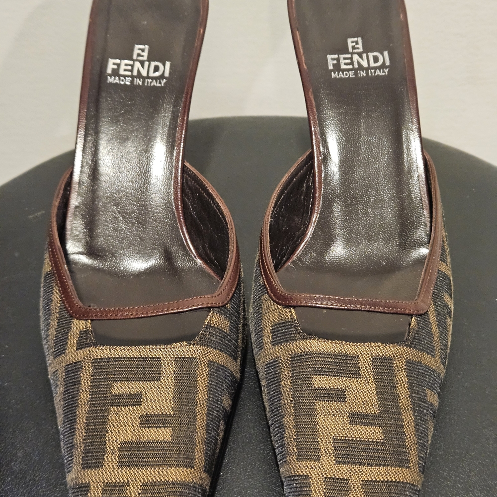Fendi Zucca FF Logo Canvas Mules Womens      7 1/2 Made In Italy EUC🔥